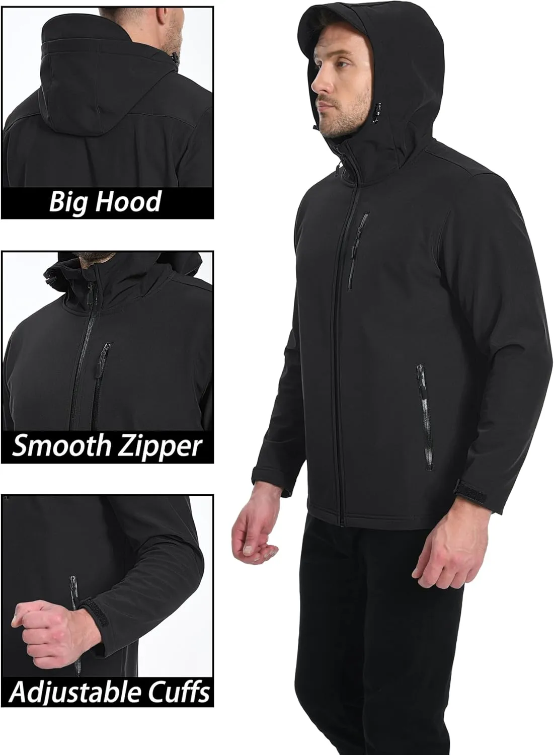 MAGCOMSEN Men's Waterproof Fleece Lined Rain Jacket Lightweight Softshell Raincoat with Hood Winter Hiking Windbreaker