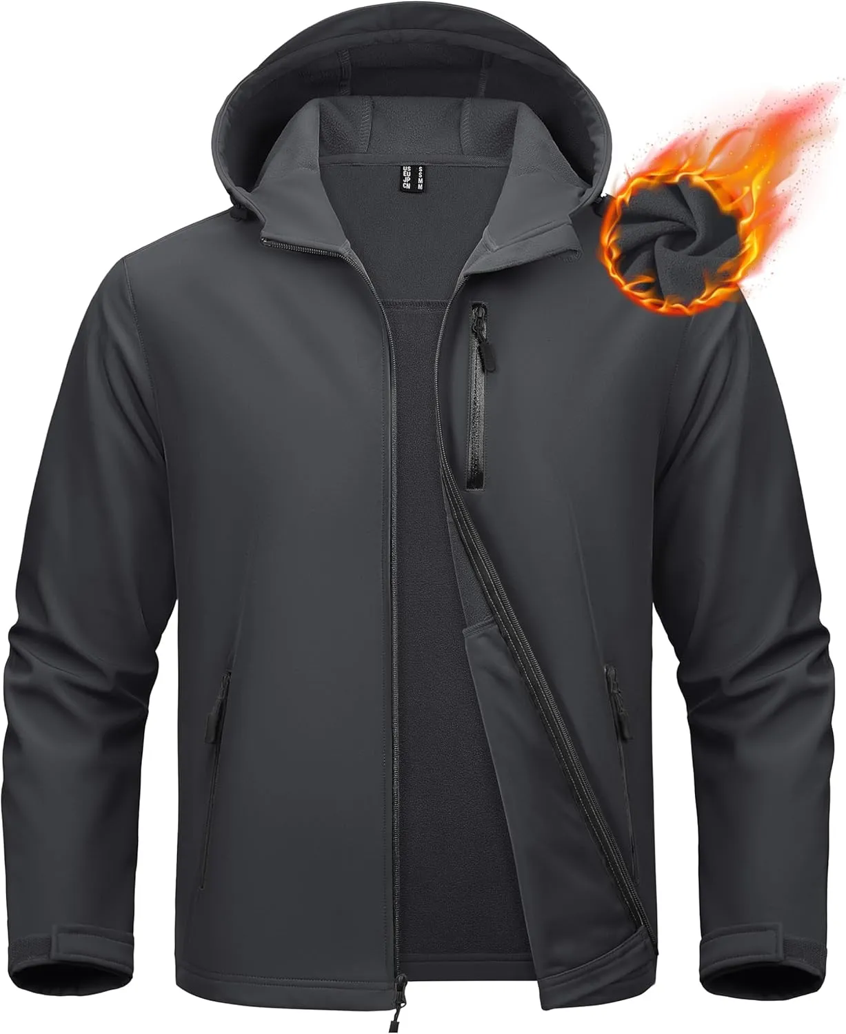 MAGCOMSEN Men's Waterproof Fleece Lined Rain Jacket Lightweight Softshell Raincoat with Hood Winter Hiking Windbreaker