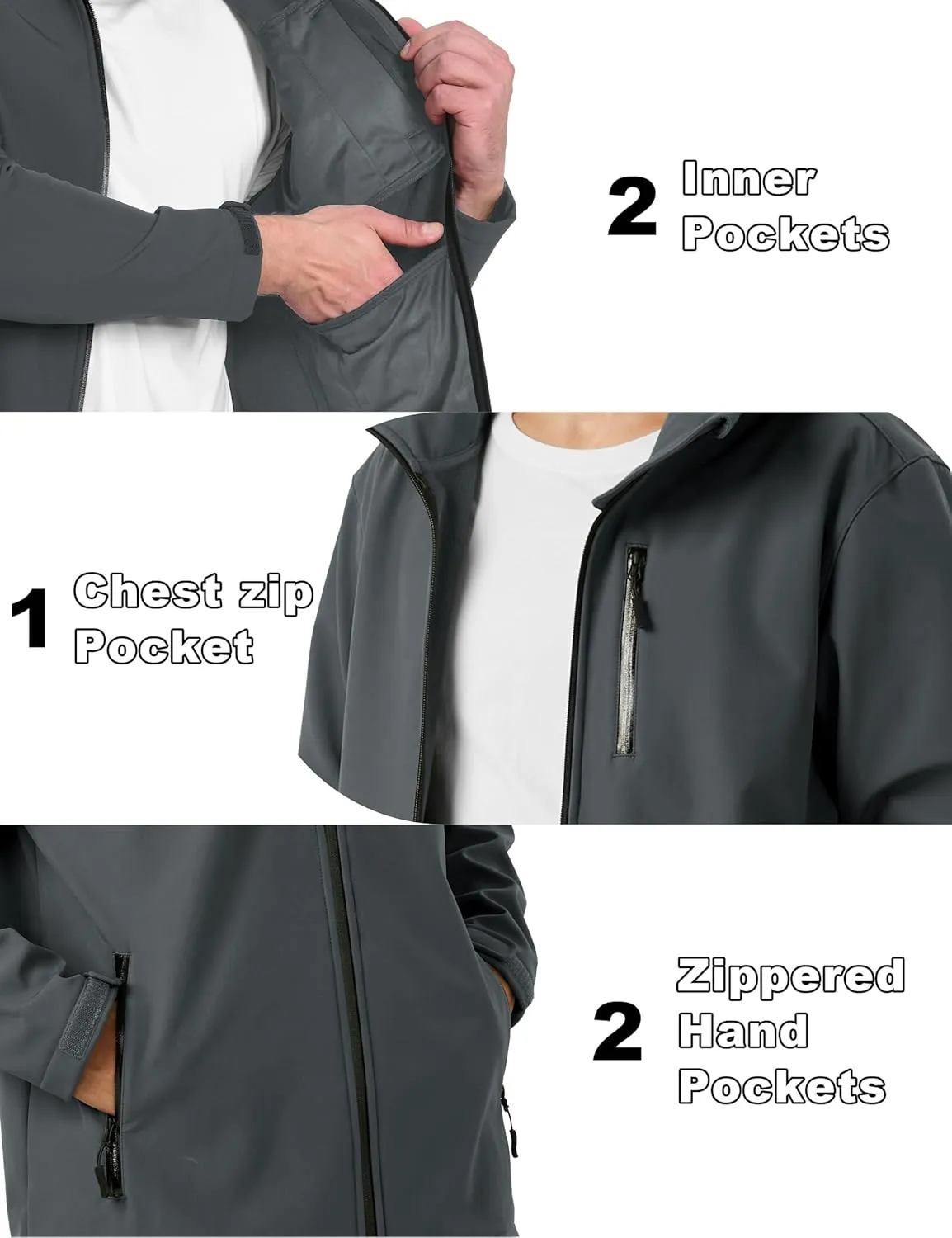 MAGCOMSEN Men's Waterproof Fleece Lined Rain Jacket Lightweight Softshell Raincoat with Hood Winter Hiking Windbreaker