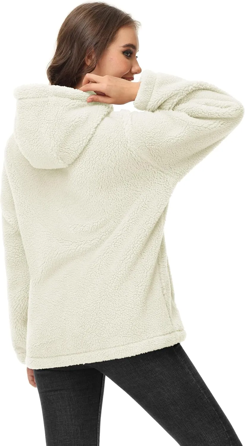 MAGCOMSEN Women's Sherpa Jacket Zip Up Hoodie Fuzzy Teddy Coat with Zipper Pockets Lightweight Fleece Lined Warm Winter Coat