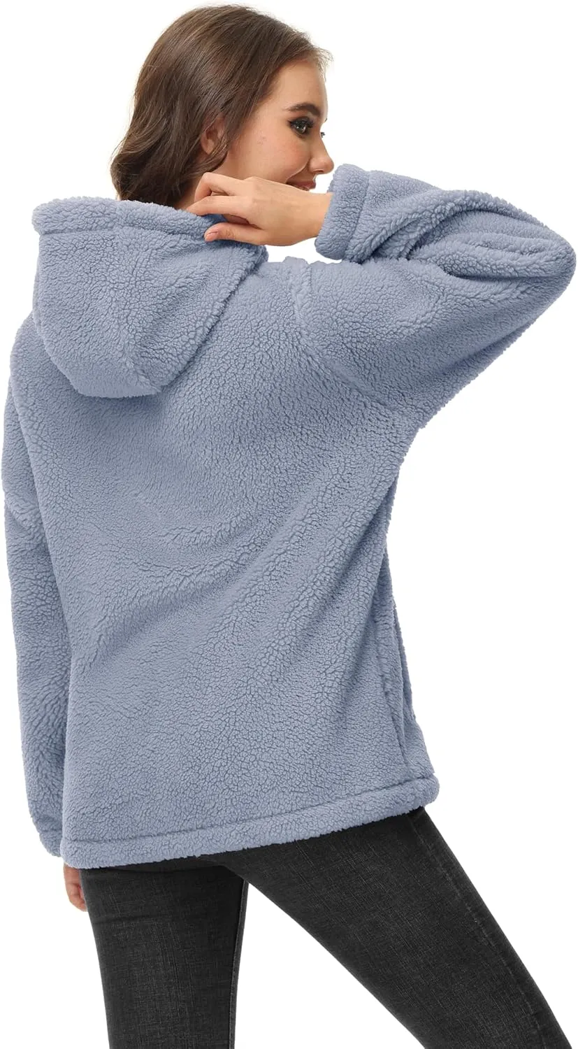 MAGCOMSEN Women's Sherpa Jacket Zip Up Hoodie Fuzzy Teddy Coat with Zipper Pockets Lightweight Fleece Lined Warm Winter Coat