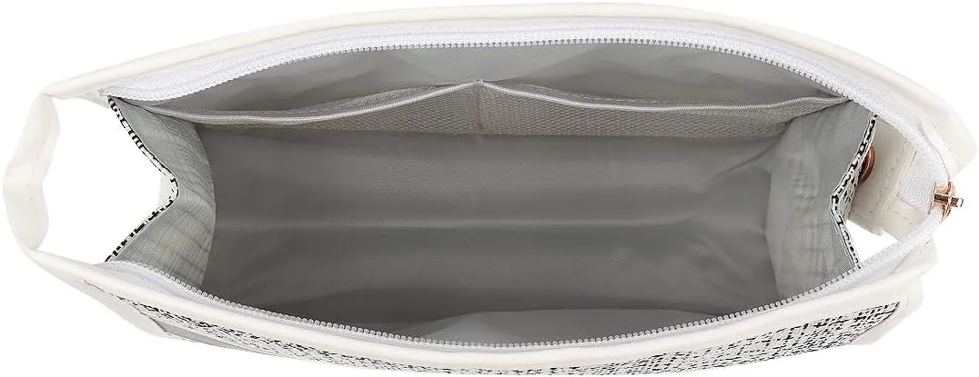 Makeup Bag Travel Toiletry Organizer Pouch for Women, Cosmetic Case Compartments, Cute Tweed Fabric Travel Accessories Storage Clutch (Makeup Bag - Tweed Light Blue)