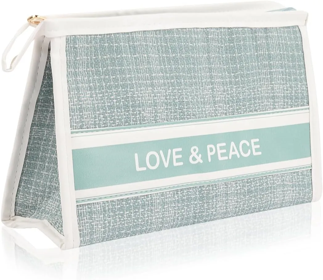Makeup Bag Travel Toiletry Organizer Pouch for Women, Cosmetic Case Compartments, Cute Tweed Fabric Travel Accessories Storage Clutch (Makeup Bag - Tweed Light Blue)
