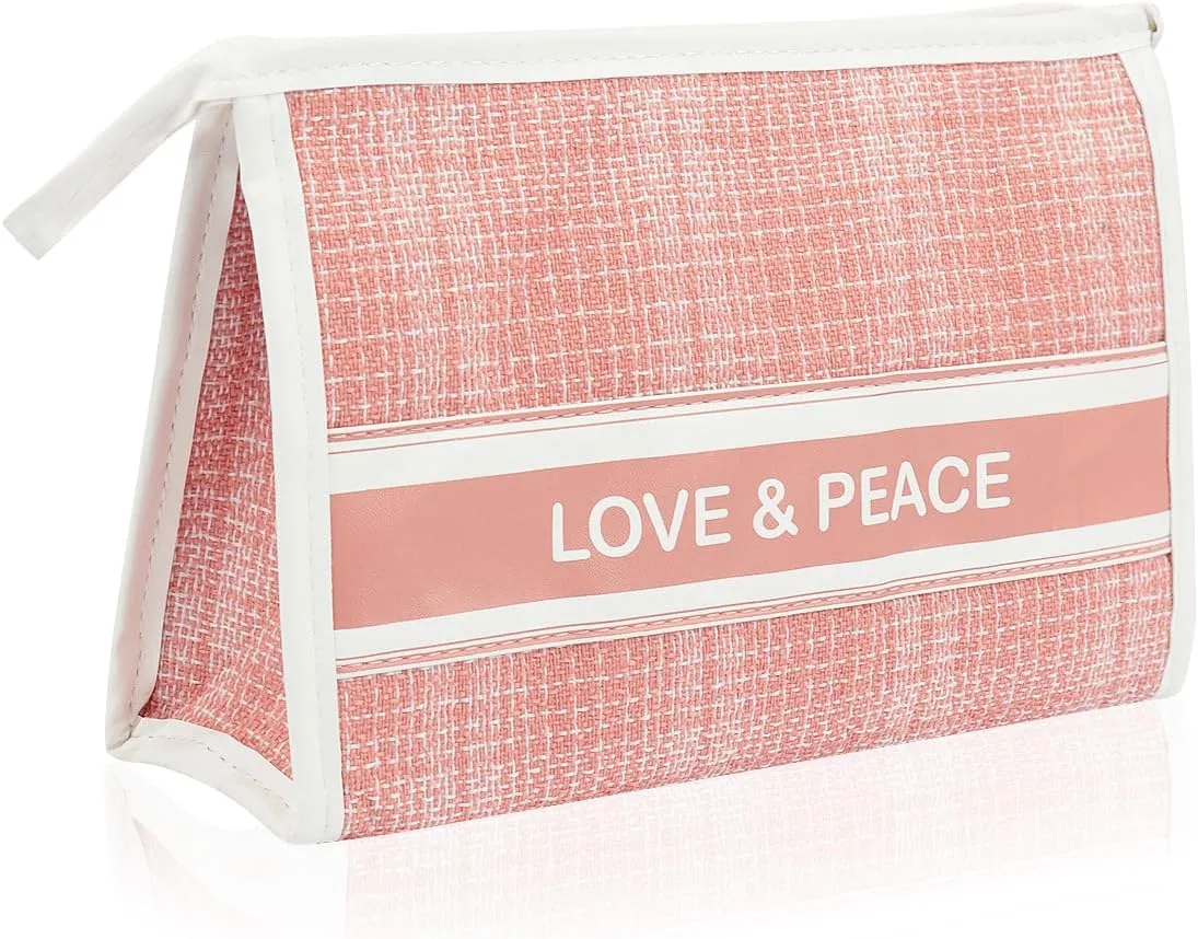 Makeup Bag Travel Toiletry Organizer Pouch for Women, Cosmetic Case Compartments, Cute Tweed Fabric Travel Accessories Storage Clutch (Makeup Bag - Tweed Pink)