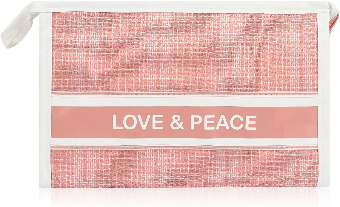 Makeup Bag Travel Toiletry Organizer Pouch for Women, Cosmetic Case Compartments, Cute Tweed Fabric Travel Accessories Storage Clutch (Makeup Bag - Tweed Pink)