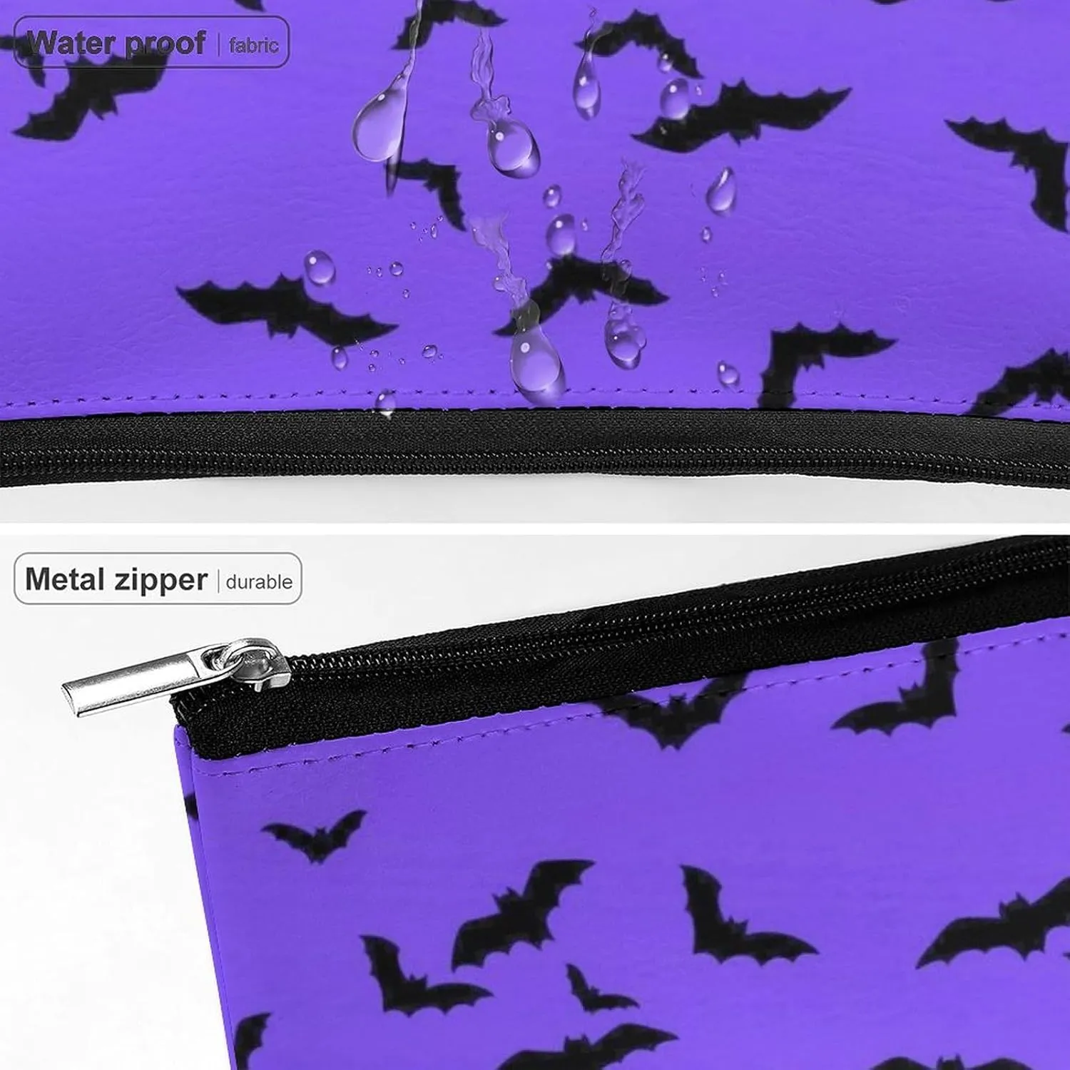 Makeup Bags Cosmetic Pouch Travel Zipper Cosmetic Organizer 3D Printed Toiletry Bag Printing Pencil Bag for Women Supplies Gifts (Happy Halloween Bat Black Purple)