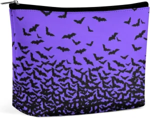 Makeup Bags Cosmetic Pouch Travel Zipper Cosmetic Organizer 3D Printed Toiletry Bag Printing Pencil Bag for Women Supplies Gifts (Happy Halloween Bat Black Purple)
