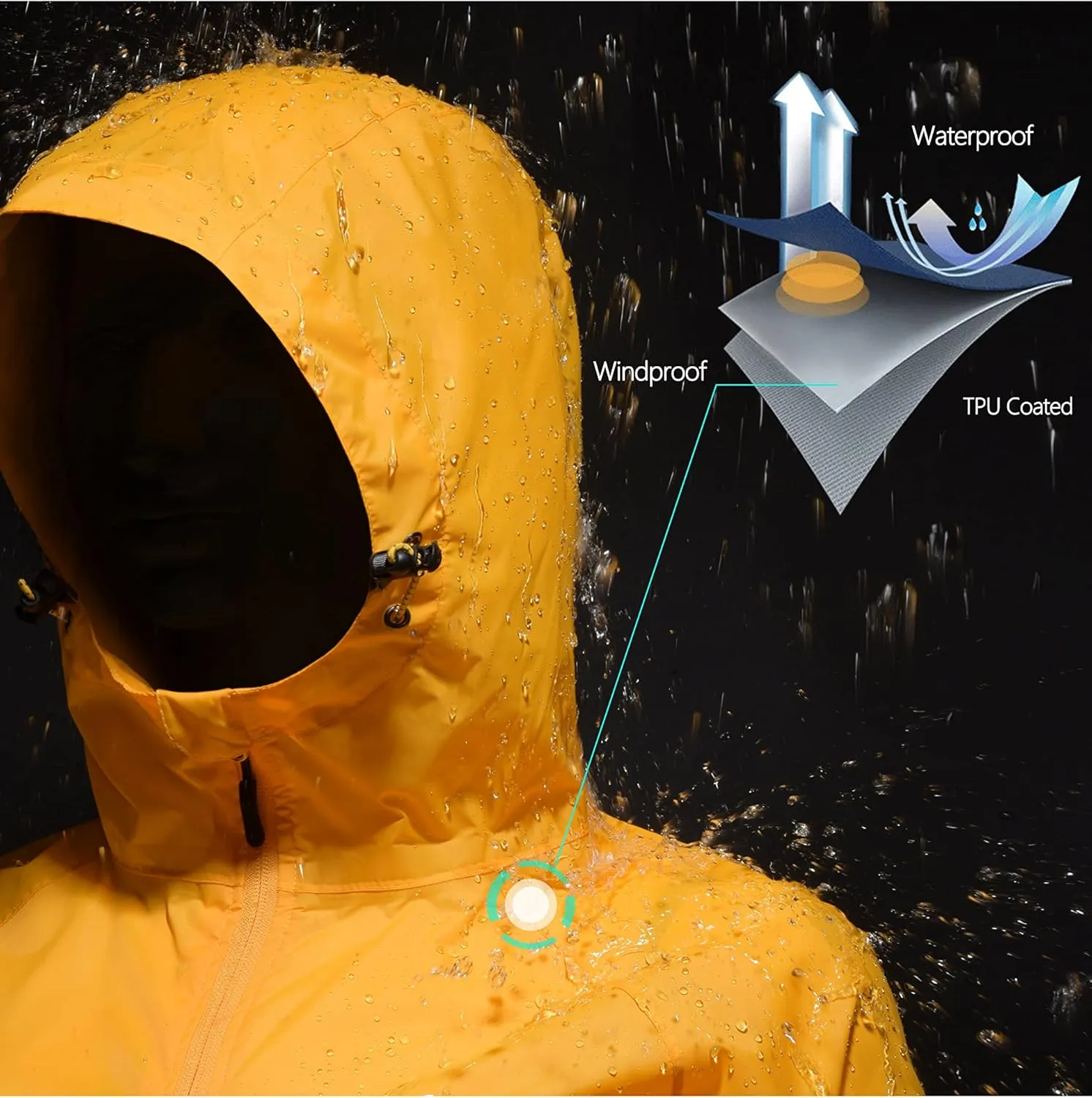 Mapamyumco Women's Ultra-Light Packable Waterproof Long Rain Jacket, Hooded Raincoat with Zipper Pockets