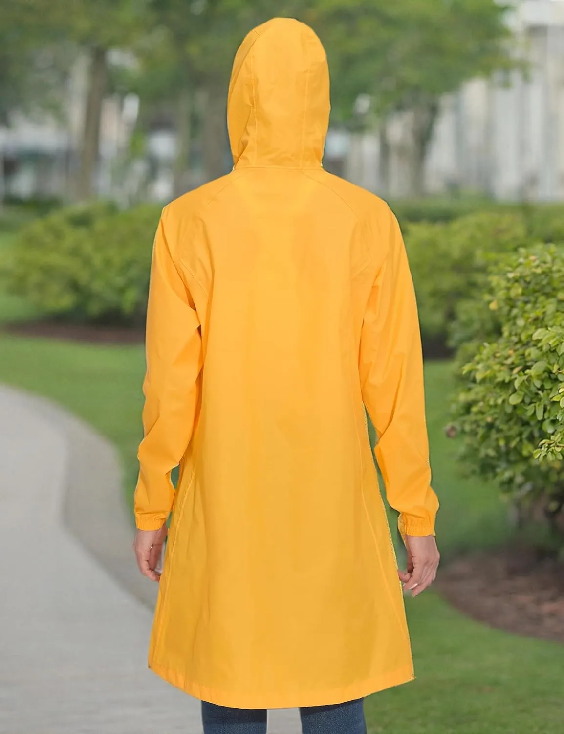 Mapamyumco Women's Ultra-Light Packable Waterproof Long Rain Jacket, Hooded Raincoat with Zipper Pockets