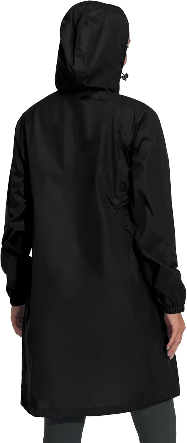 Mapamyumco Women's Ultra-Light Packable Waterproof Long Rain Jacket, Hooded Raincoat with Zipper Pockets