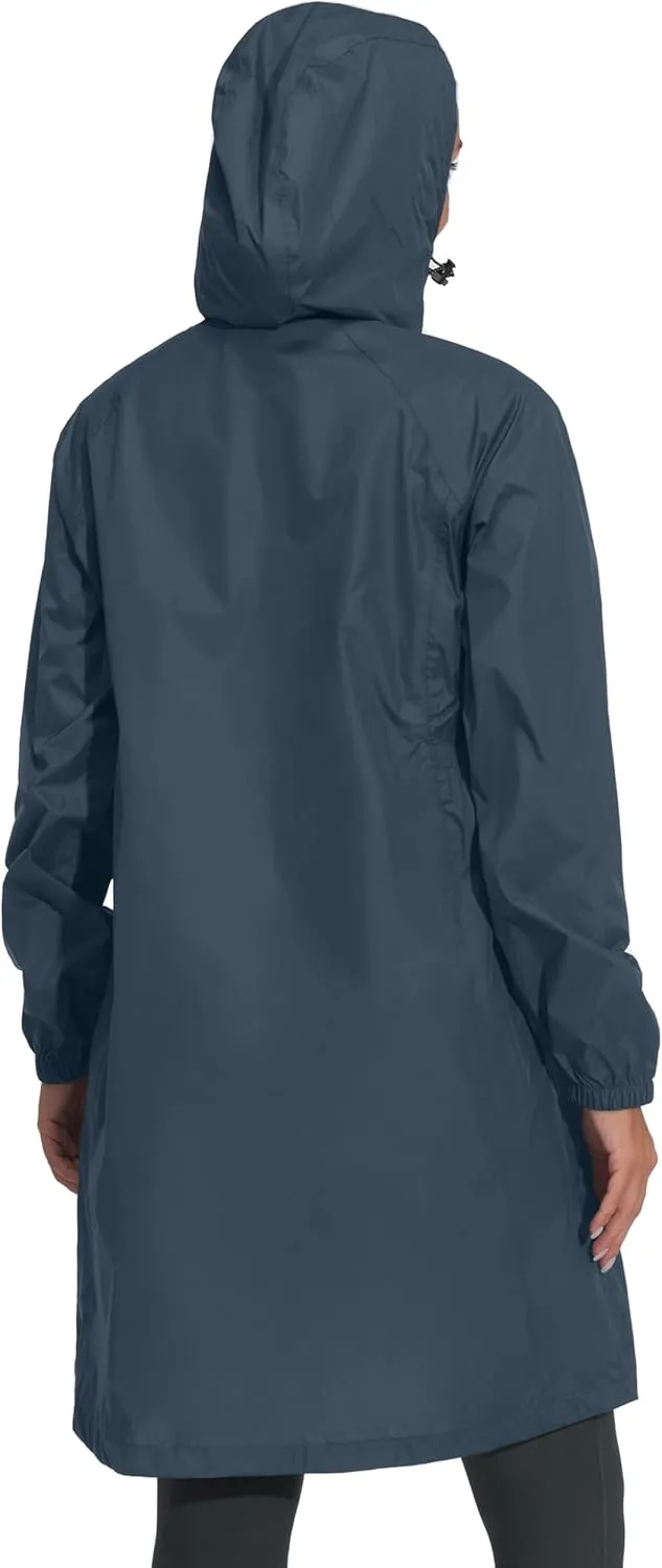 Mapamyumco Women's Ultra-Light Packable Waterproof Long Rain Jacket, Hooded Raincoat with Zipper Pockets