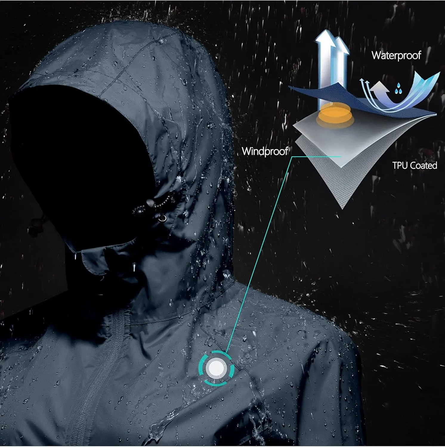 Mapamyumco Women's Ultra-Light Packable Waterproof Long Rain Jacket, Hooded Raincoat with Zipper Pockets