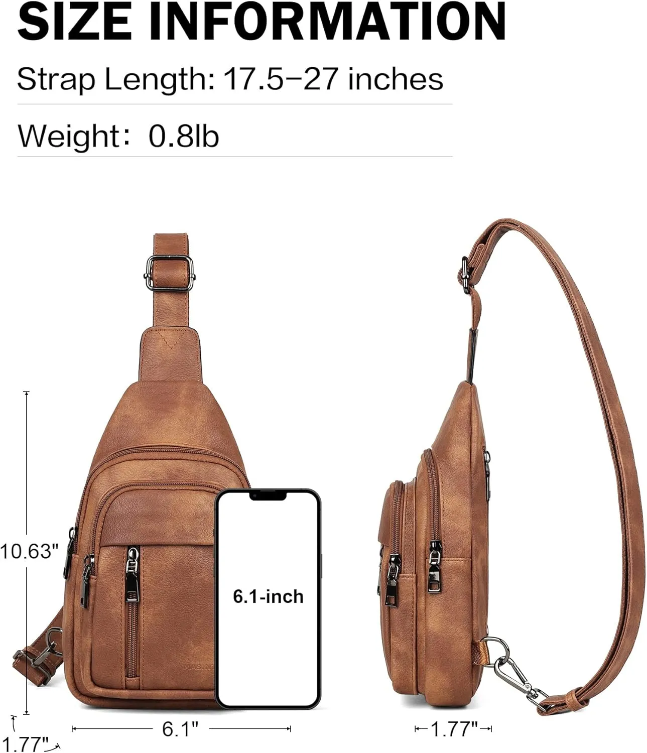 MASINTOR Sling Bag for Women - Crossbody Bags Fanny Pack with Vegan Leather - Adjustable Sling Backack for Travel Mocha Brown