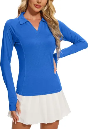 MathCat Women's Long Sleeve Golf Shirts UPF50  Quickly Dry Tennis Polo Lightweight Sports Athletic Tops
