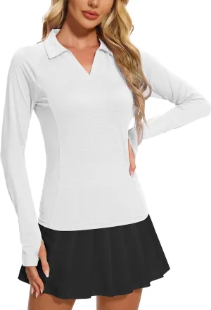 MathCat Women's Long Sleeve Golf Shirts UPF50  Quickly Dry Tennis Polo Lightweight Sports Athletic Tops