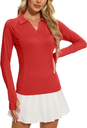 MathCat Women's Long Sleeve Golf Shirts UPF50  Quickly Dry Tennis Polo Lightweight Sports Athletic Tops