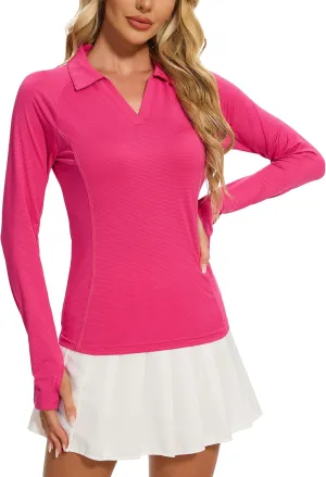 MathCat Women's Long Sleeve Golf Shirts UPF50  Quickly Dry Tennis Polo Lightweight Sports Athletic Tops