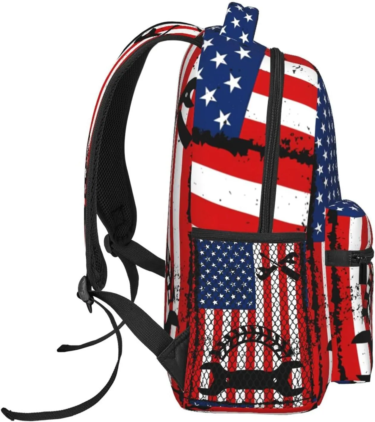 Mechanic American Flag Backpack Casual Pack Bag Laptop Backpack With Side Pocket Front Zipper Pocket Bookpack Travel Daypack Picnic Rucksack