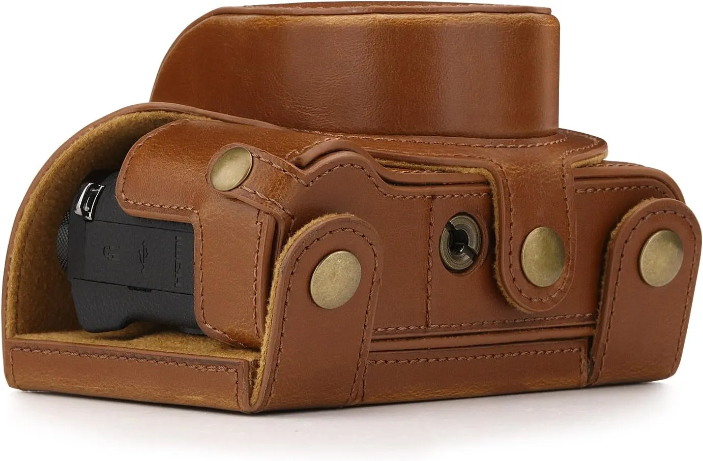MegaGear Canon PowerShot G1X Mark III Ever Ready Leather Camera Case and Strap, with Battery Access - Light Brown - MG1384