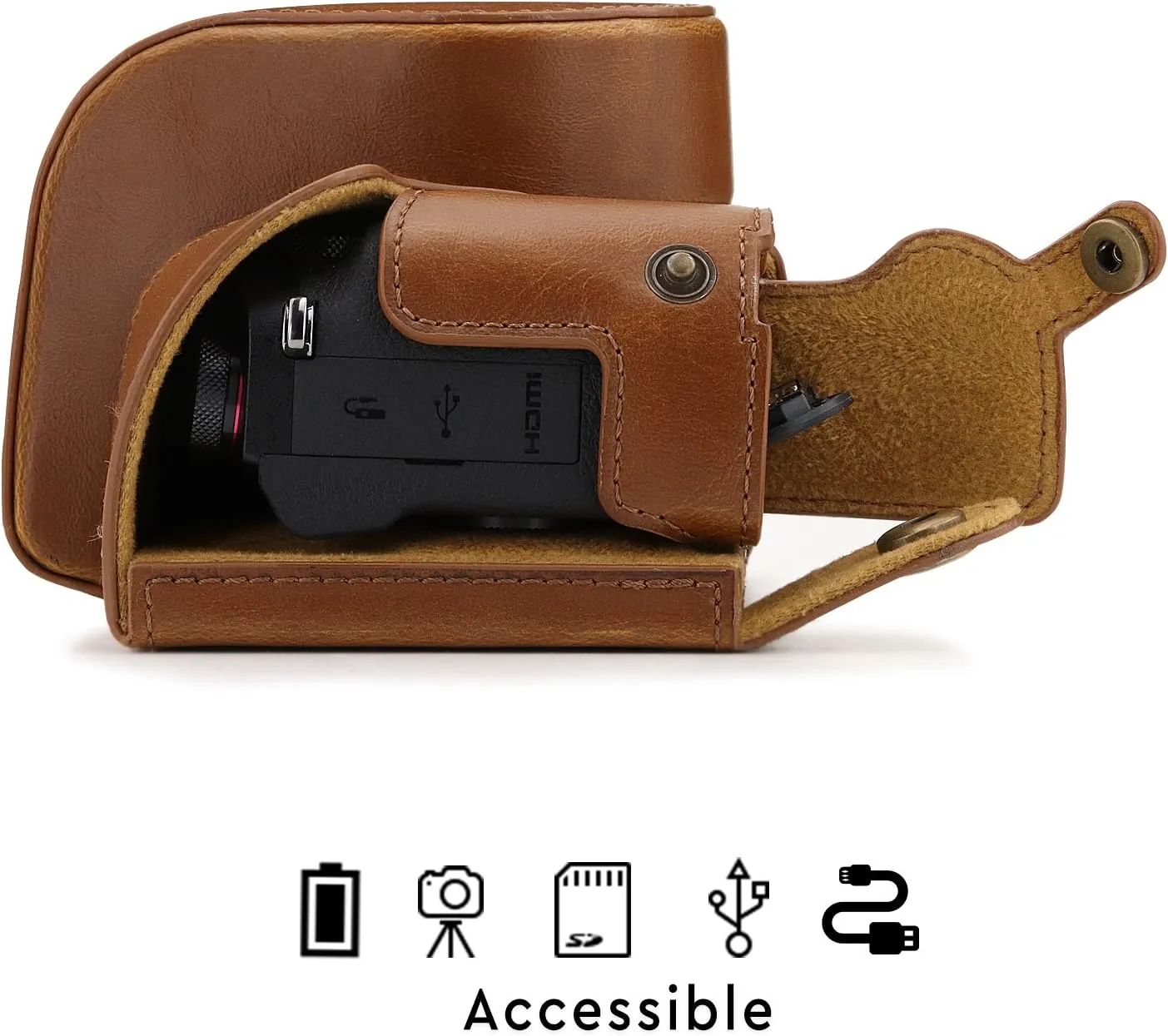MegaGear Canon PowerShot G1X Mark III Ever Ready Leather Camera Case and Strap, with Battery Access - Light Brown - MG1384