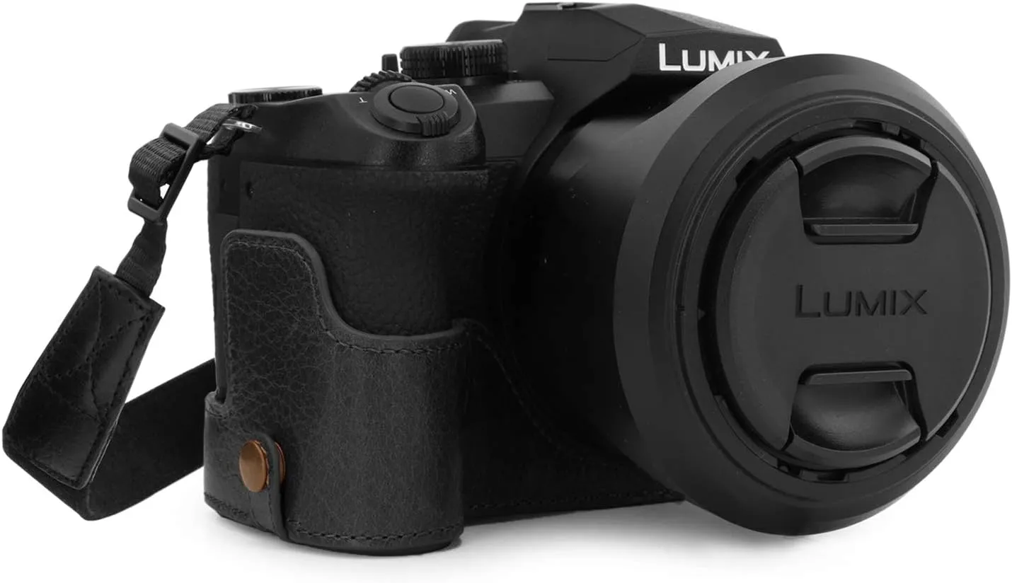 MegaGear Ever Ready Genuine Leather Camera Half Case Compatible with Leica V-Lux 5, Panasonic Lumix DC-FZ1000 II