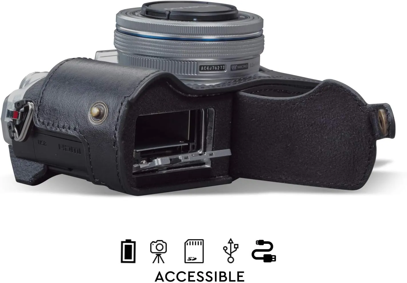 MegaGear Ever Ready Genuine Leather Camera Half Case compatible with Olympus OM-D E-M10 Mark IV