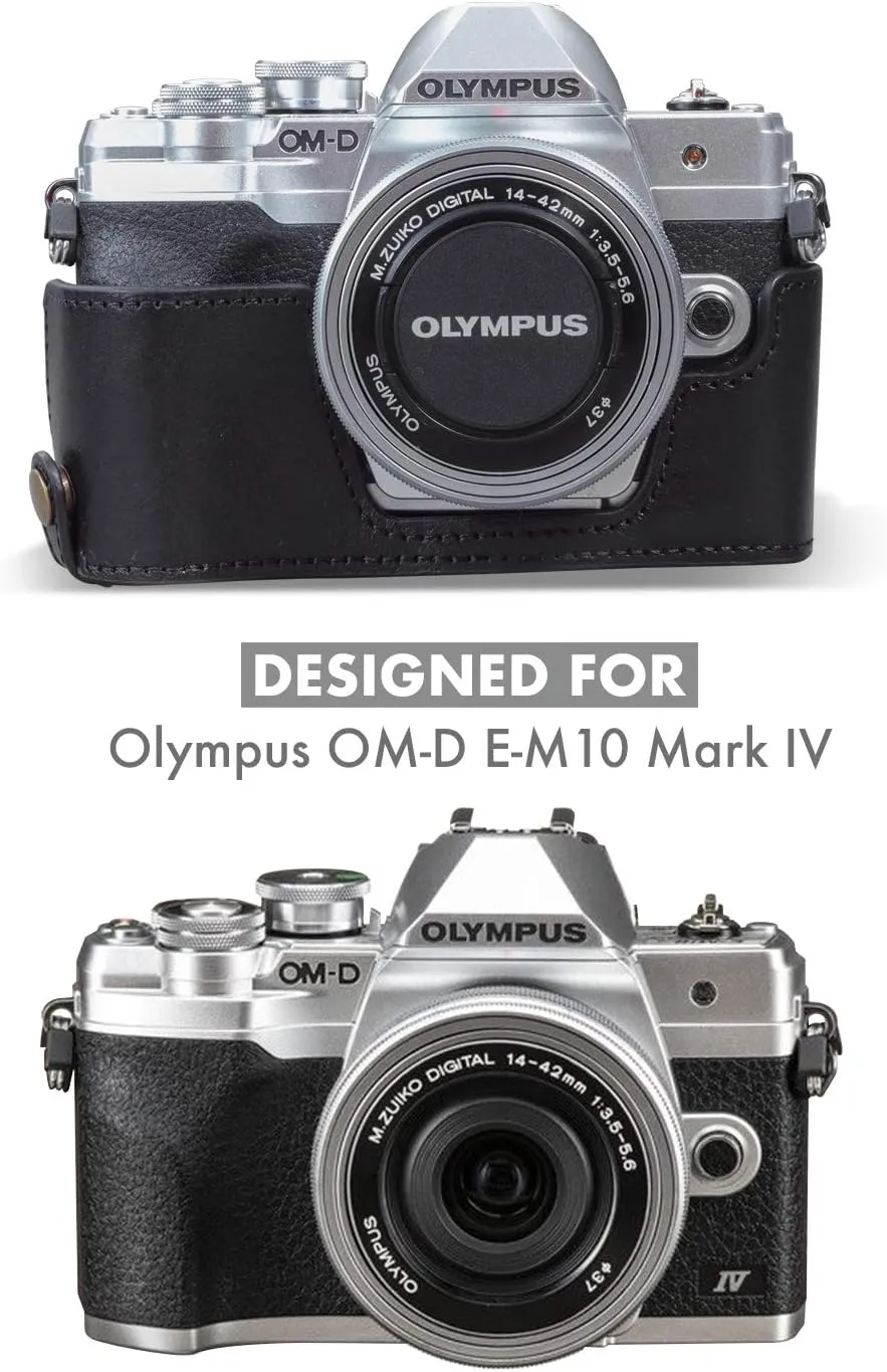MegaGear Ever Ready Genuine Leather Camera Half Case compatible with Olympus OM-D E-M10 Mark IV