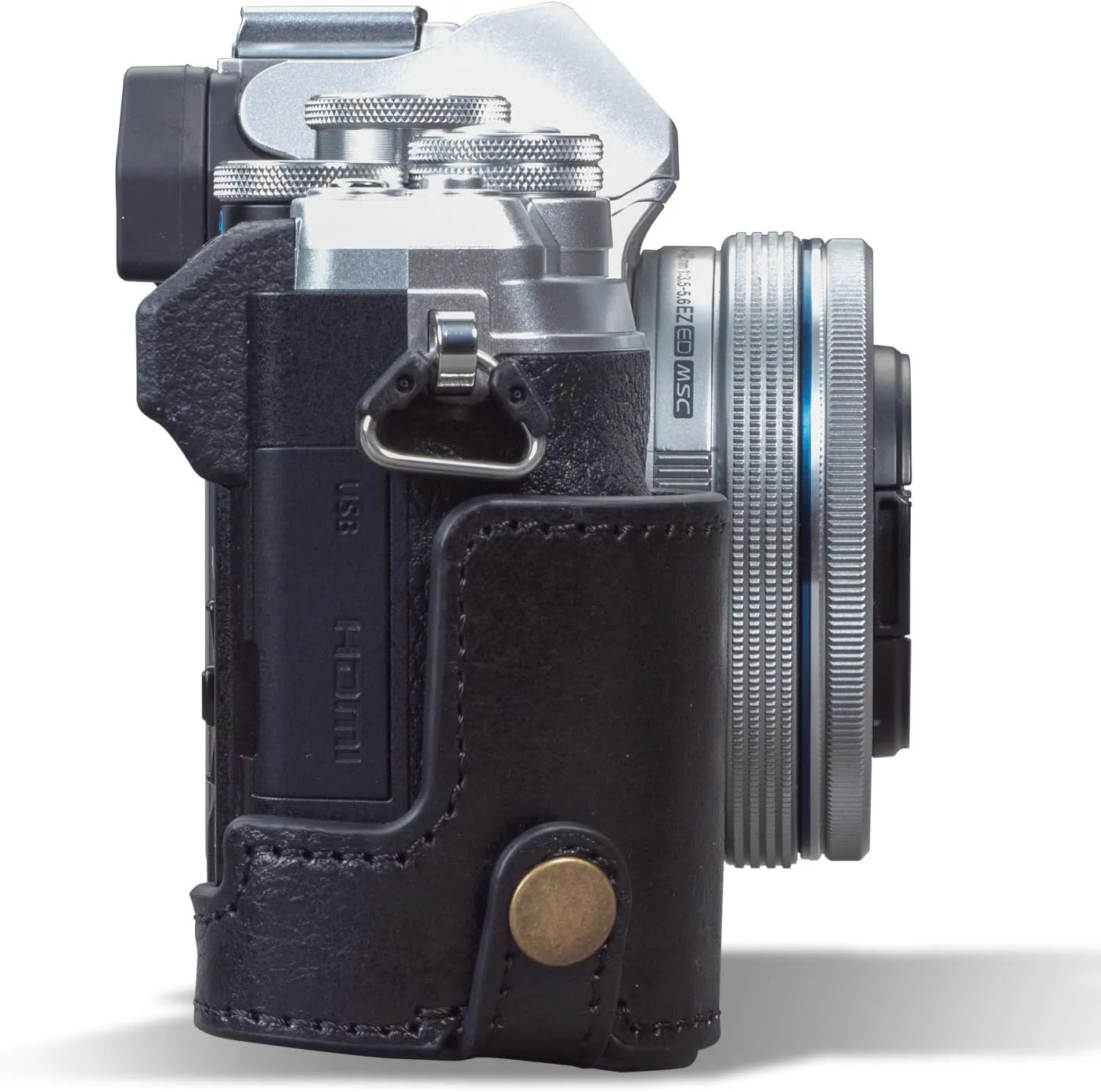 MegaGear Ever Ready Genuine Leather Camera Half Case compatible with Olympus OM-D E-M10 Mark IV