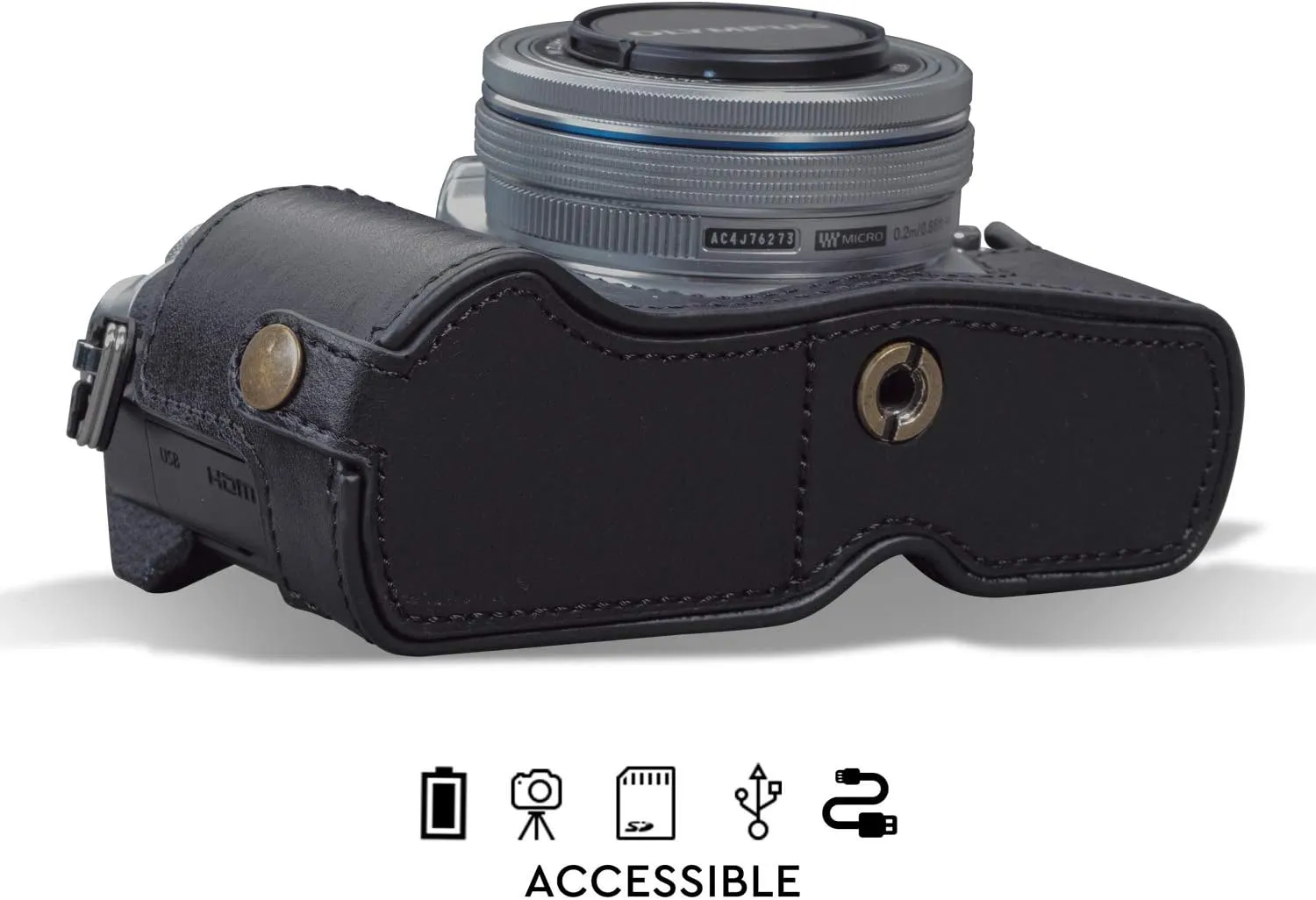 MegaGear Ever Ready Genuine Leather Camera Half Case compatible with Olympus OM-D E-M10 Mark IV
