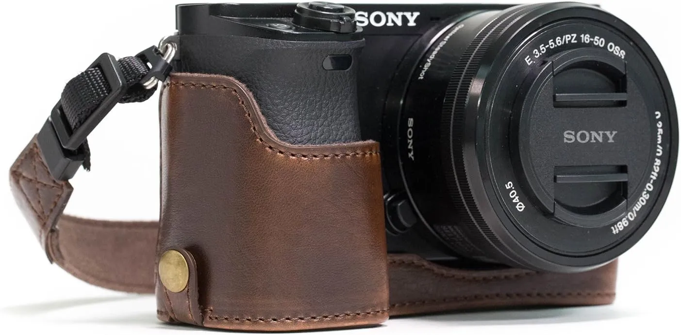 MegaGear Ever Ready Leather Camera Half Case Compatible with Sony Alpha A5100, A5000