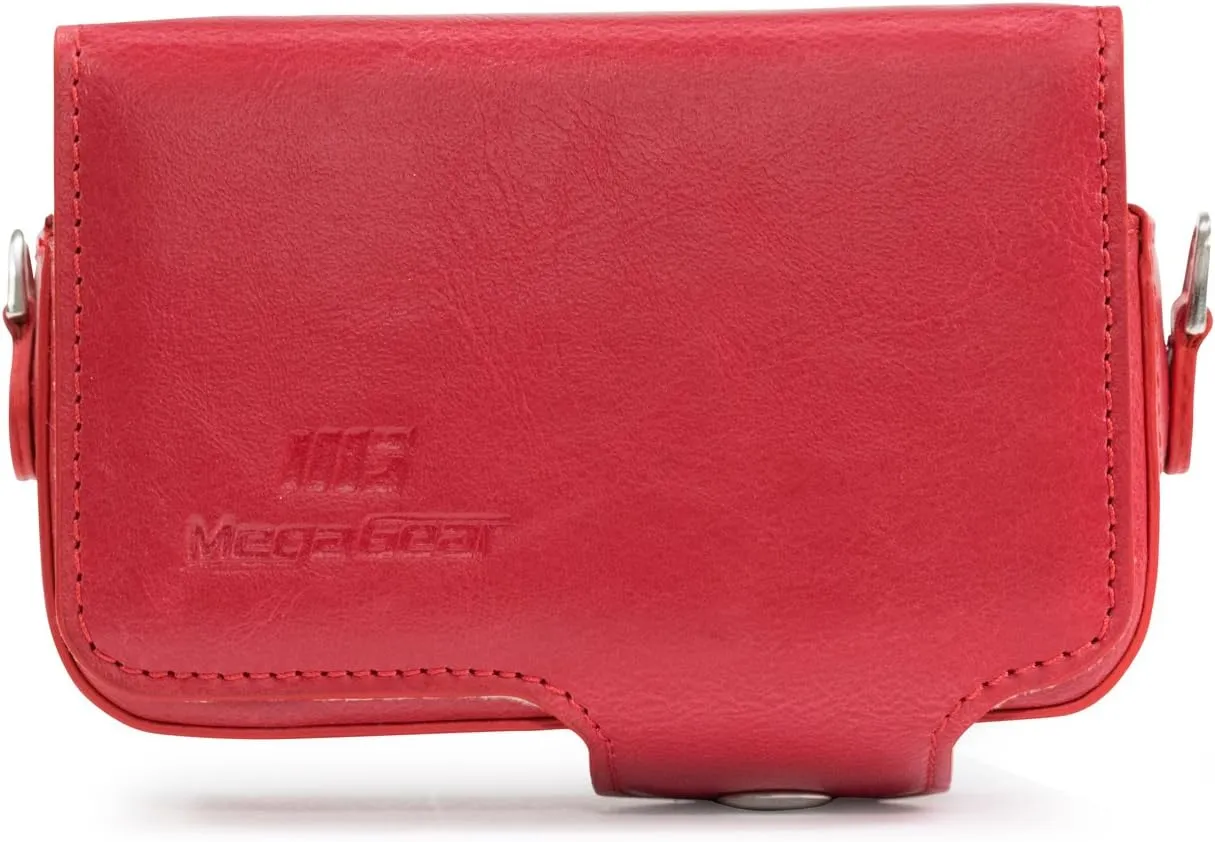 MegaGear Leather Camera Case with Strap Compatible with Sony Cyber-shot DSC-RX100 VII, ZV-1, DSC-RX100 VI, DSC-RX100 V, DSC-RX100 IV, DSC-RX100 III, DSC-RX100 II - Red