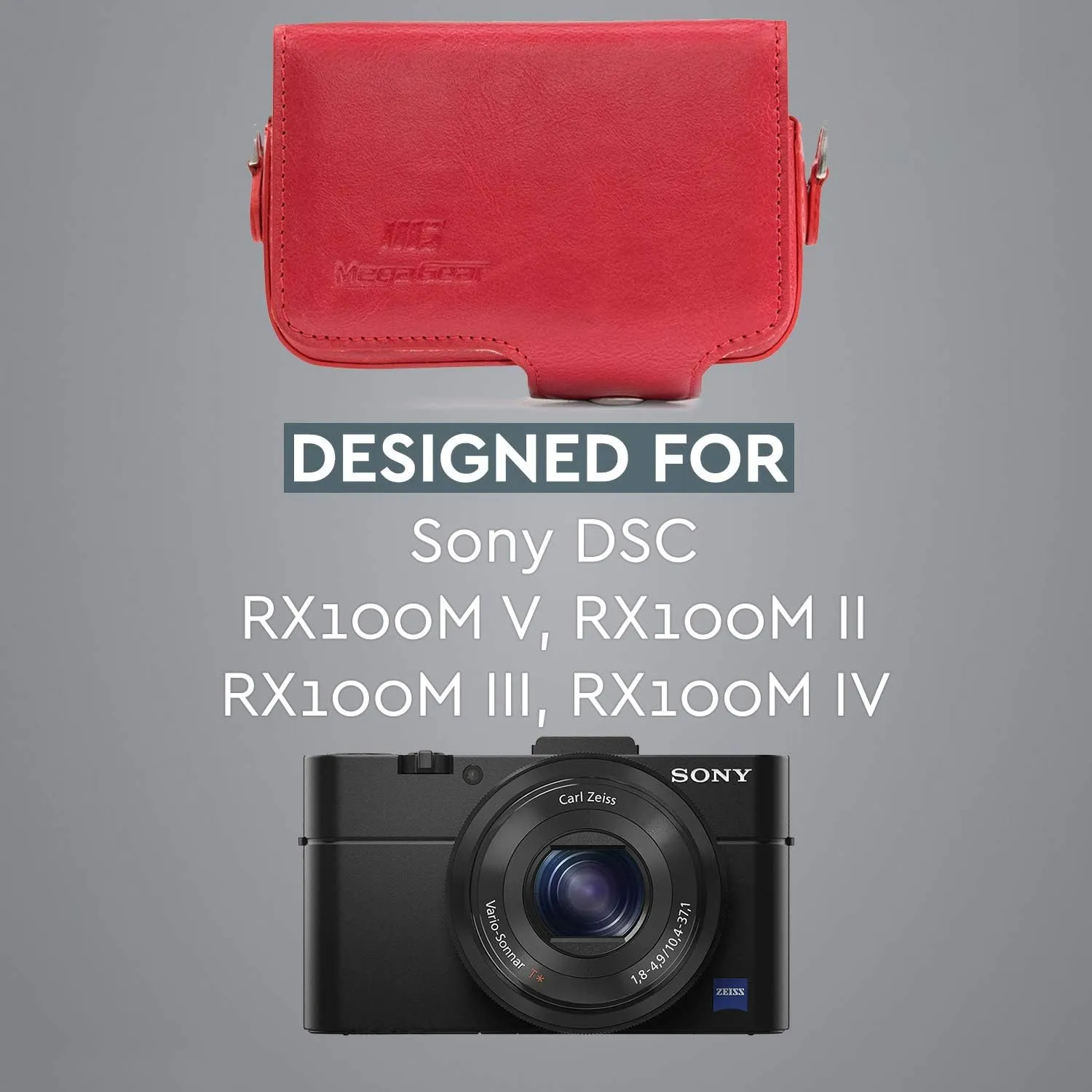 MegaGear Leather Camera Case with Strap Compatible with Sony Cyber-shot DSC-RX100 VII, ZV-1, DSC-RX100 VI, DSC-RX100 V, DSC-RX100 IV, DSC-RX100 III, DSC-RX100 II - Red
