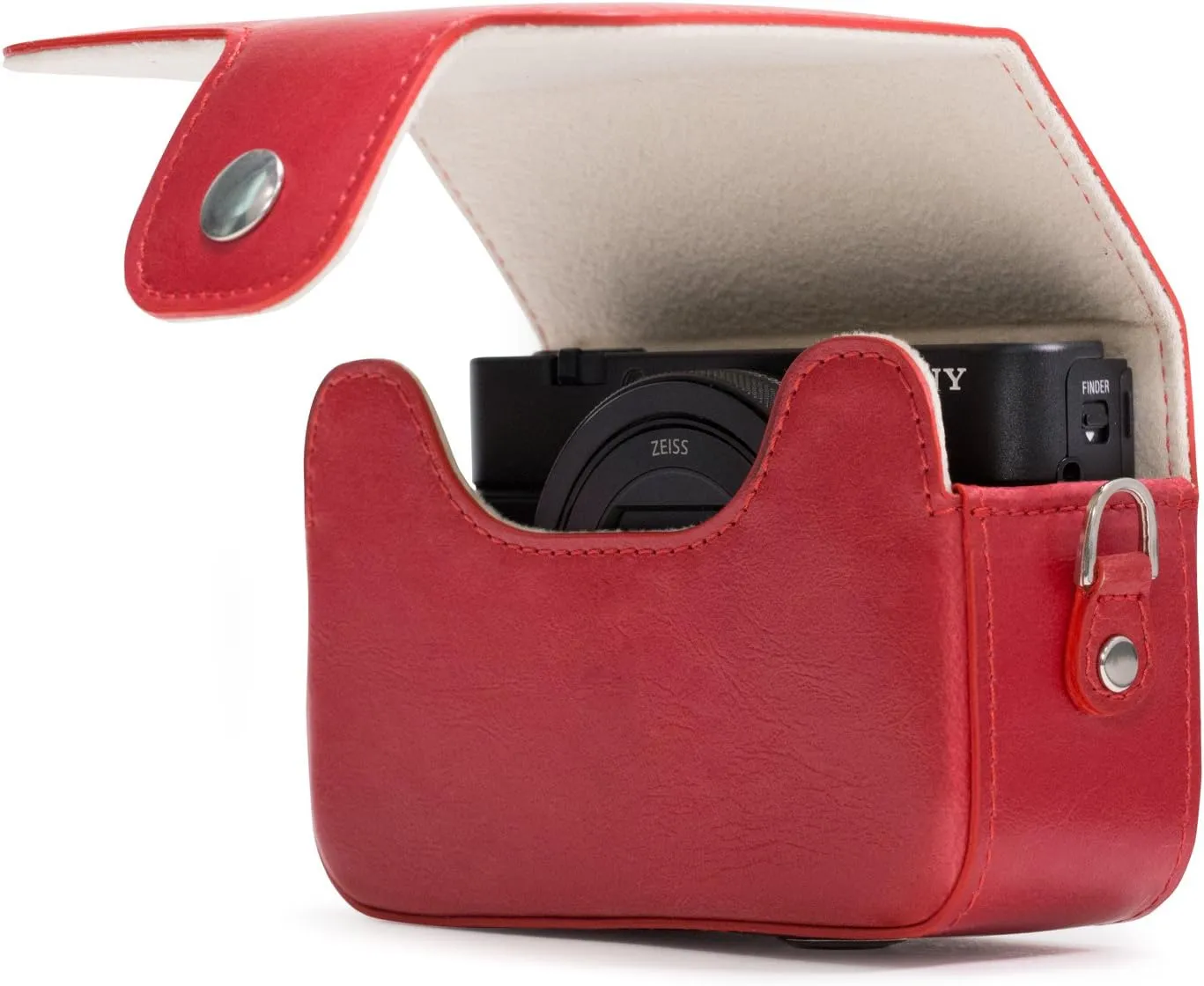 MegaGear Leather Camera Case with Strap Compatible with Sony Cyber-shot DSC-RX100 VII, ZV-1, DSC-RX100 VI, DSC-RX100 V, DSC-RX100 IV, DSC-RX100 III, DSC-RX100 II - Red