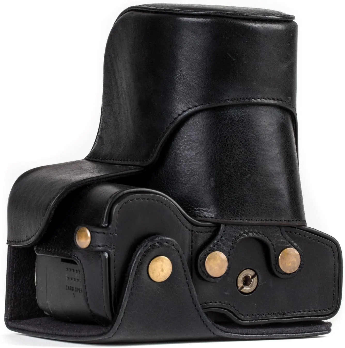 MegaGear MG1192 Ever Ready Genuine Leather Camera Case Compatible with Canon EOS Rebel T8i, Kiss X10i, Rebel T7i, Kiss X9i, 77D, 9000D (18-55mm), Black