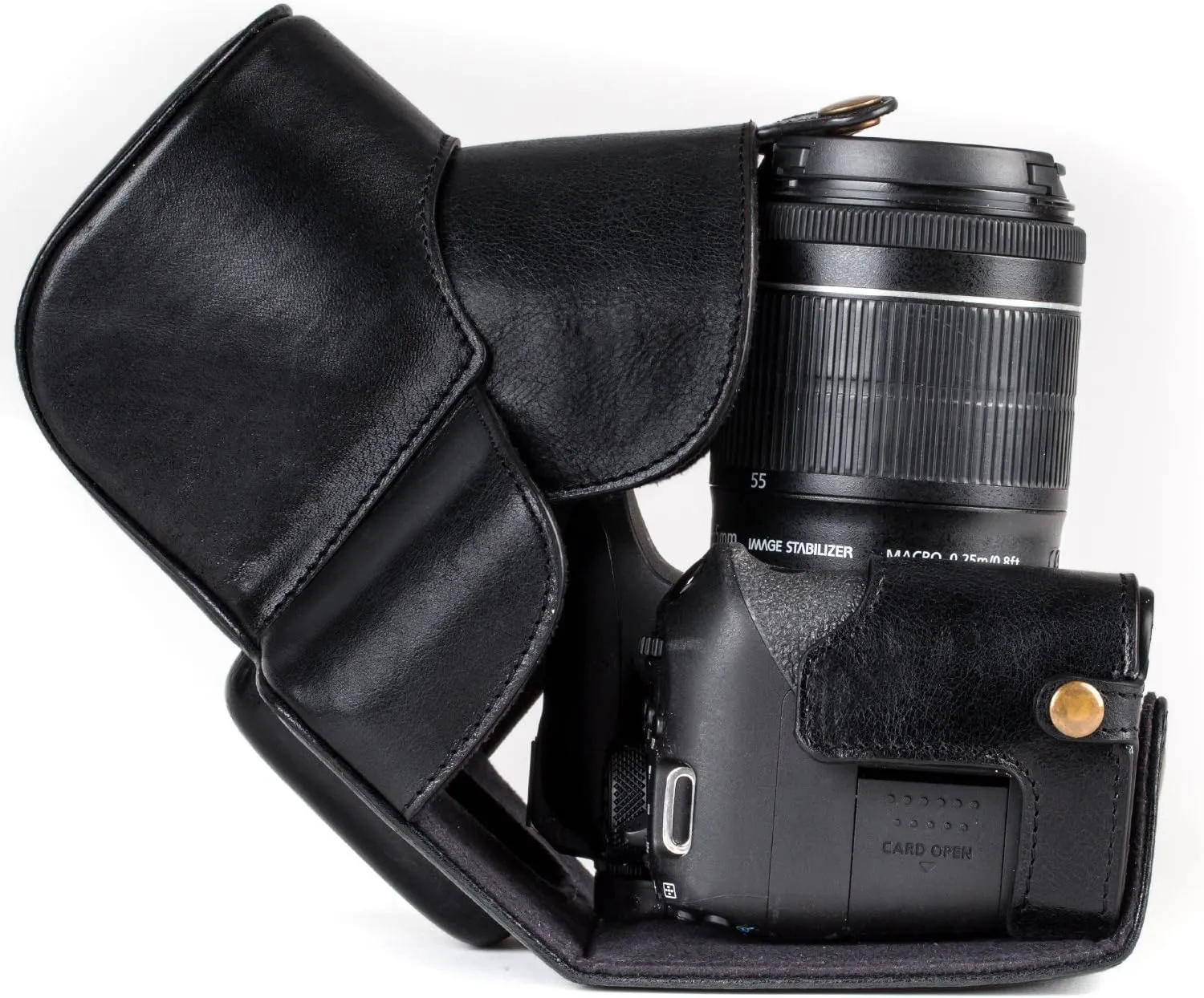 MegaGear MG1192 Ever Ready Genuine Leather Camera Case Compatible with Canon EOS Rebel T8i, Kiss X10i, Rebel T7i, Kiss X9i, 77D, 9000D (18-55mm), Black