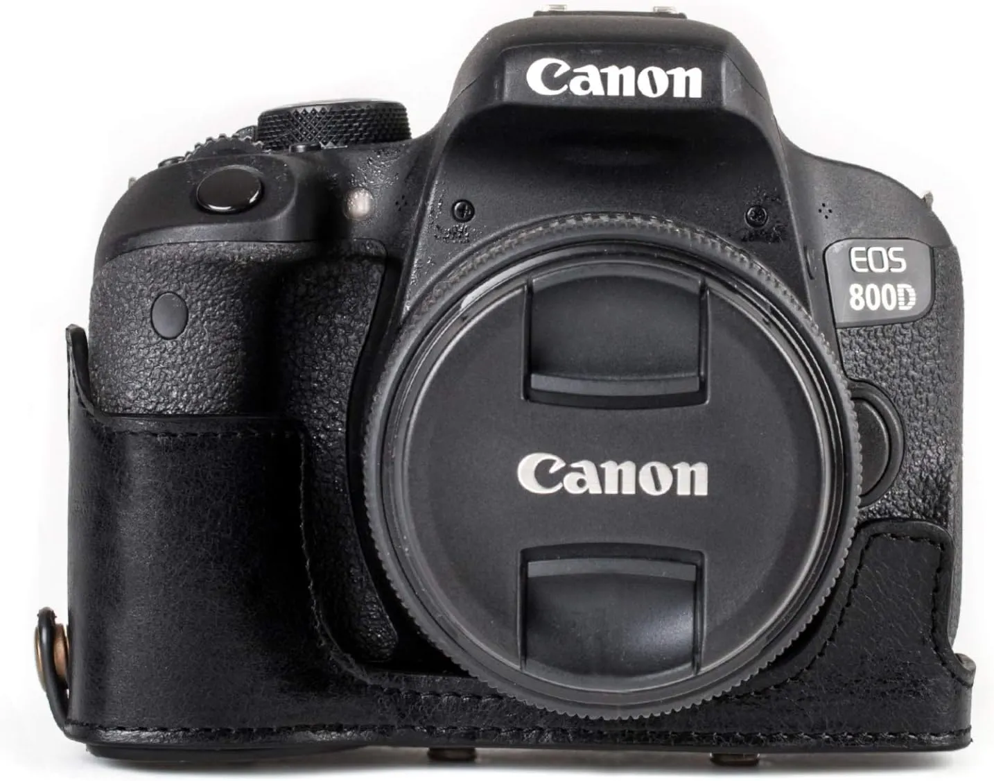 MegaGear MG1192 Ever Ready Genuine Leather Camera Case Compatible with Canon EOS Rebel T8i, Kiss X10i, Rebel T7i, Kiss X9i, 77D, 9000D (18-55mm), Black