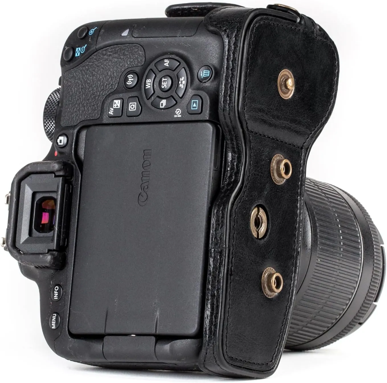 MegaGear MG1192 Ever Ready Genuine Leather Camera Case Compatible with Canon EOS Rebel T8i, Kiss X10i, Rebel T7i, Kiss X9i, 77D, 9000D (18-55mm), Black