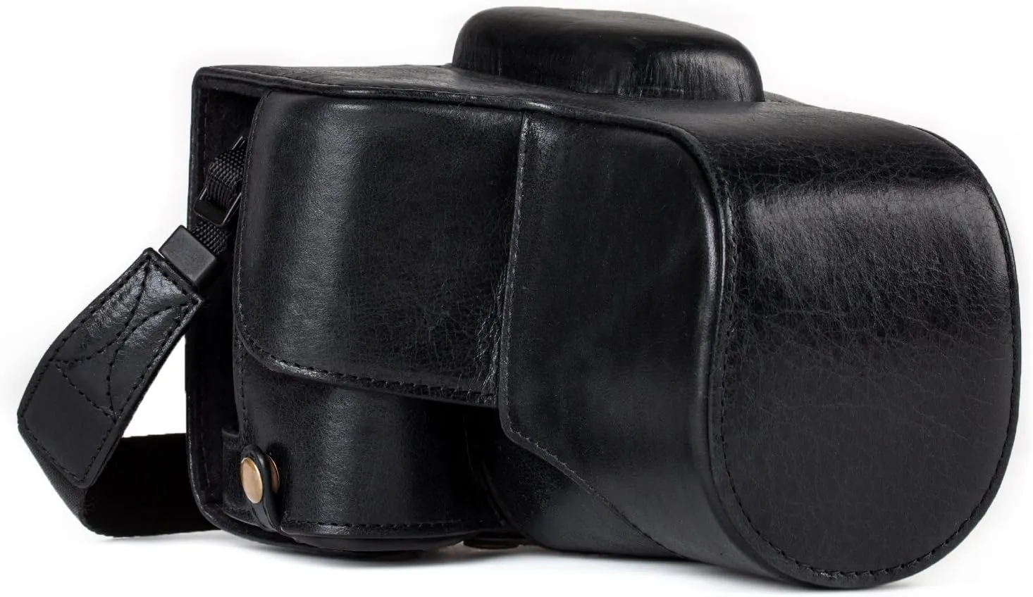 MegaGear MG1192 Ever Ready Genuine Leather Camera Case Compatible with Canon EOS Rebel T8i, Kiss X10i, Rebel T7i, Kiss X9i, 77D, 9000D (18-55mm), Black