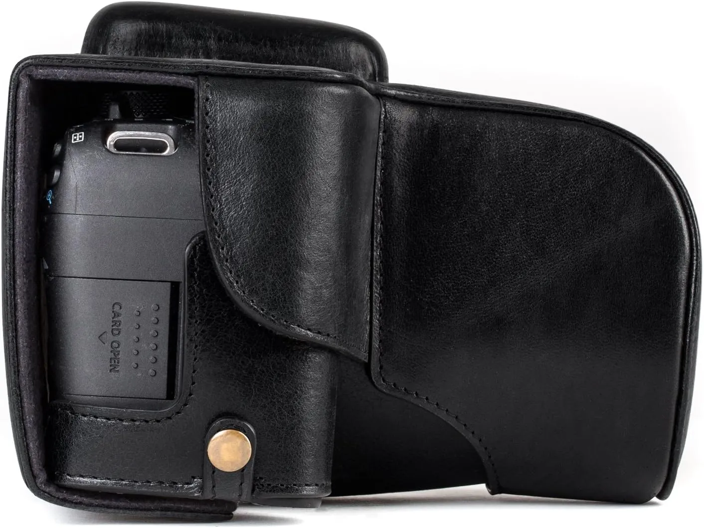 MegaGear MG1192 Ever Ready Genuine Leather Camera Case Compatible with Canon EOS Rebel T8i, Kiss X10i, Rebel T7i, Kiss X9i, 77D, 9000D (18-55mm), Black