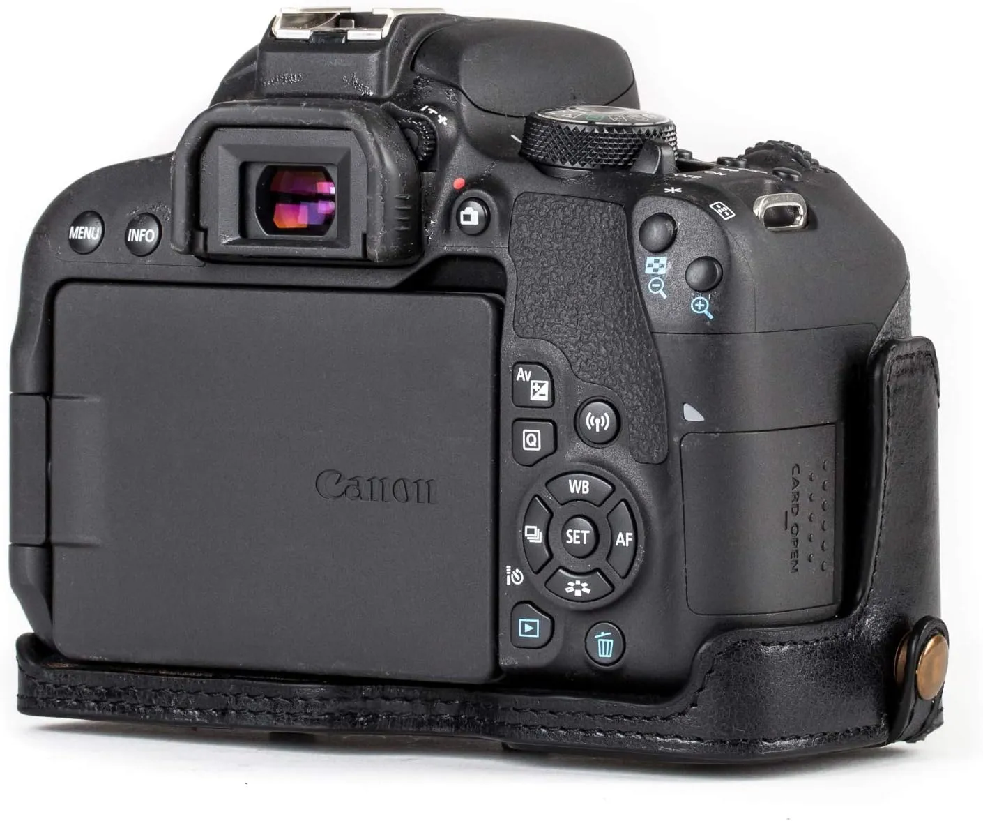 MegaGear MG1192 Ever Ready Genuine Leather Camera Case Compatible with Canon EOS Rebel T8i, Kiss X10i, Rebel T7i, Kiss X9i, 77D, 9000D (18-55mm), Black