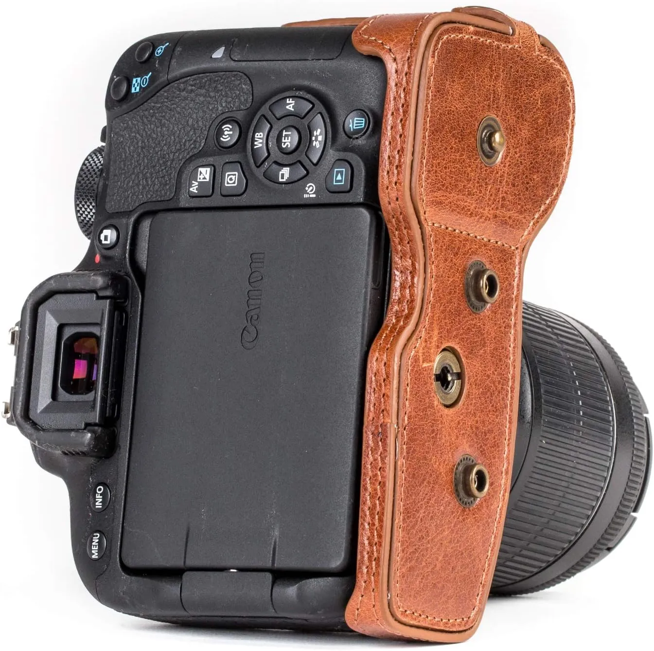 MegaGear MG1193 Ever Ready Genuine Leather Camera Case Compatible with Canon EOS Rebel T8i, Kiss X10i, Rebel T7i, Kiss X9i, 77D, 9000D (18-55mm), Dark Brown