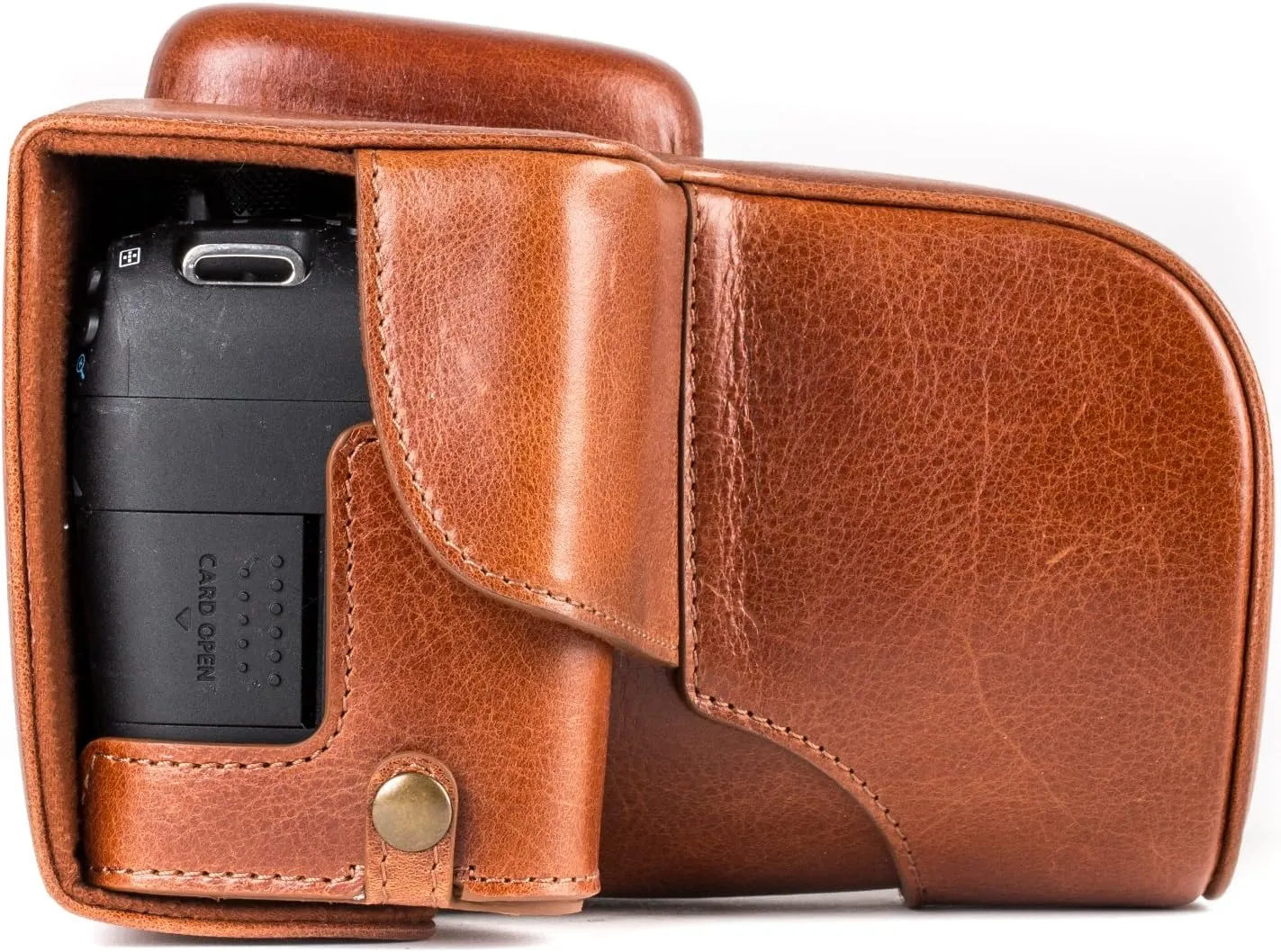 MegaGear MG1193 Ever Ready Genuine Leather Camera Case Compatible with Canon EOS Rebel T8i, Kiss X10i, Rebel T7i, Kiss X9i, 77D, 9000D (18-55mm), Dark Brown