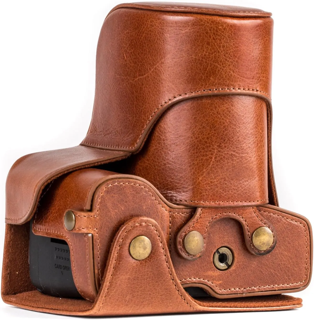 MegaGear MG1193 Ever Ready Genuine Leather Camera Case Compatible with Canon EOS Rebel T8i, Kiss X10i, Rebel T7i, Kiss X9i, 77D, 9000D (18-55mm), Dark Brown