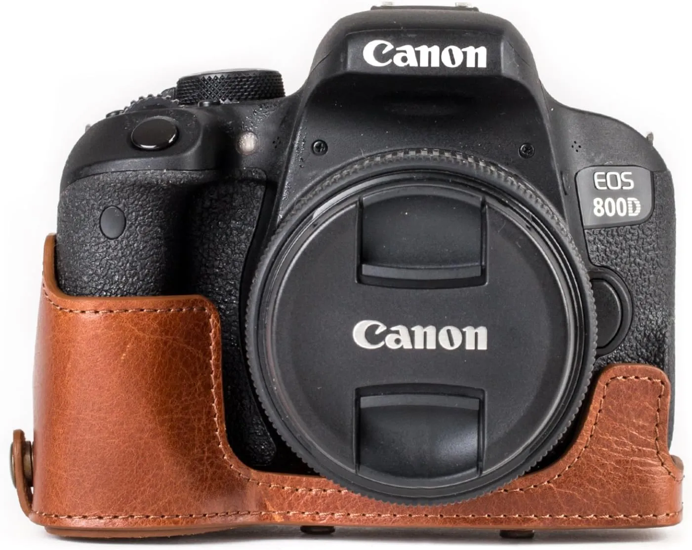 MegaGear MG1193 Ever Ready Genuine Leather Camera Case Compatible with Canon EOS Rebel T8i, Kiss X10i, Rebel T7i, Kiss X9i, 77D, 9000D (18-55mm), Dark Brown