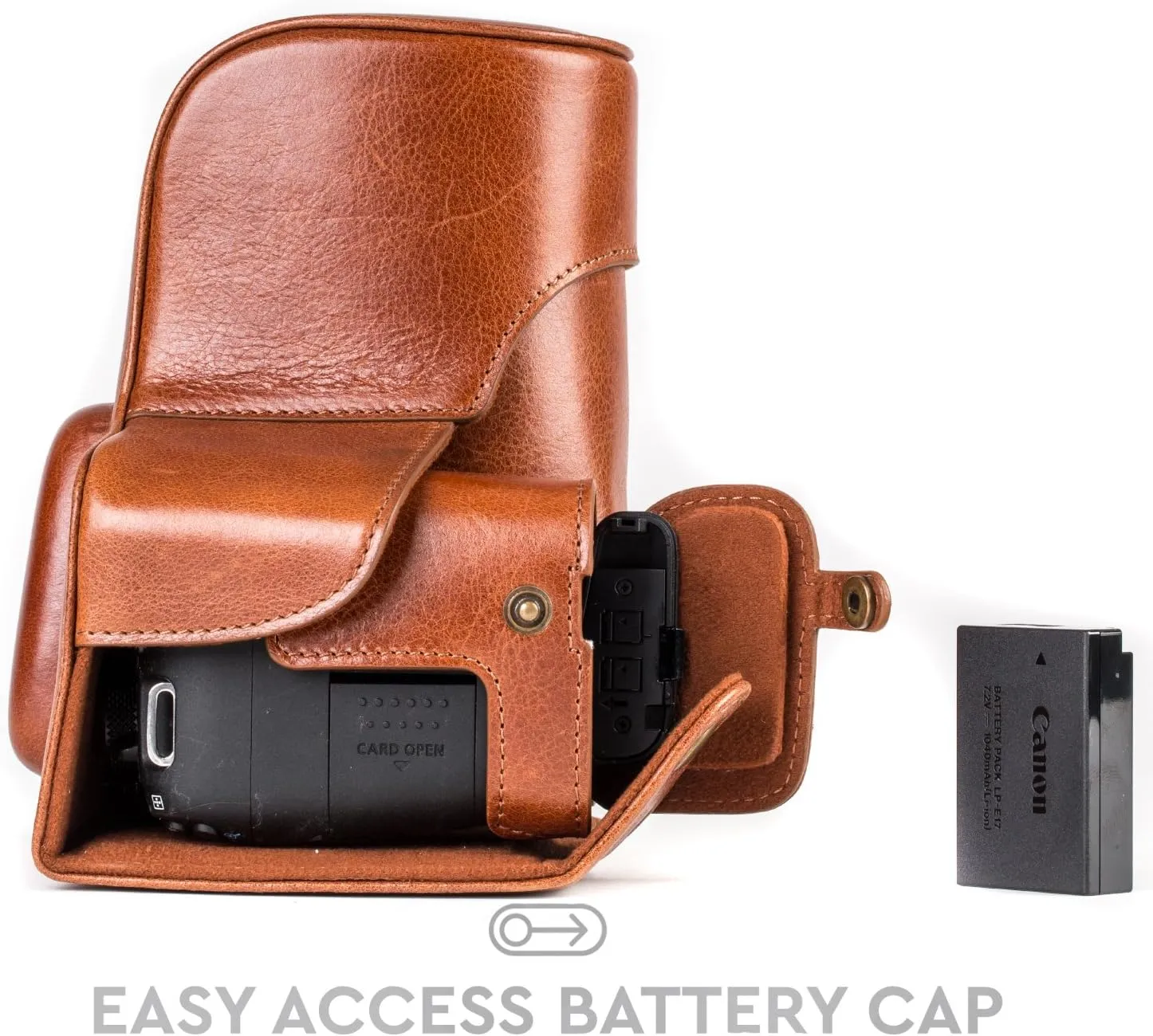 MegaGear MG1193 Ever Ready Genuine Leather Camera Case Compatible with Canon EOS Rebel T8i, Kiss X10i, Rebel T7i, Kiss X9i, 77D, 9000D (18-55mm), Dark Brown