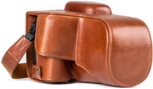 MegaGear MG1193 Ever Ready Genuine Leather Camera Case Compatible with Canon EOS Rebel T8i, Kiss X10i, Rebel T7i, Kiss X9i, 77D, 9000D (18-55mm), Dark Brown