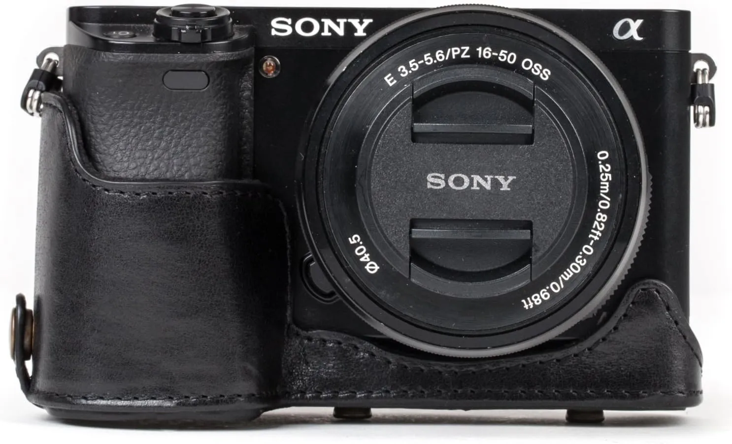 MegaGear MG1236 Sony Alpha A6500 (16-50 mm) Ever Ready Genuine Leather Camera Case & Strap with Battery Access, Black
