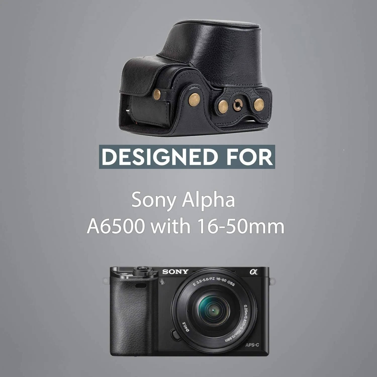 MegaGear MG1236 Sony Alpha A6500 (16-50 mm) Ever Ready Genuine Leather Camera Case & Strap with Battery Access, Black