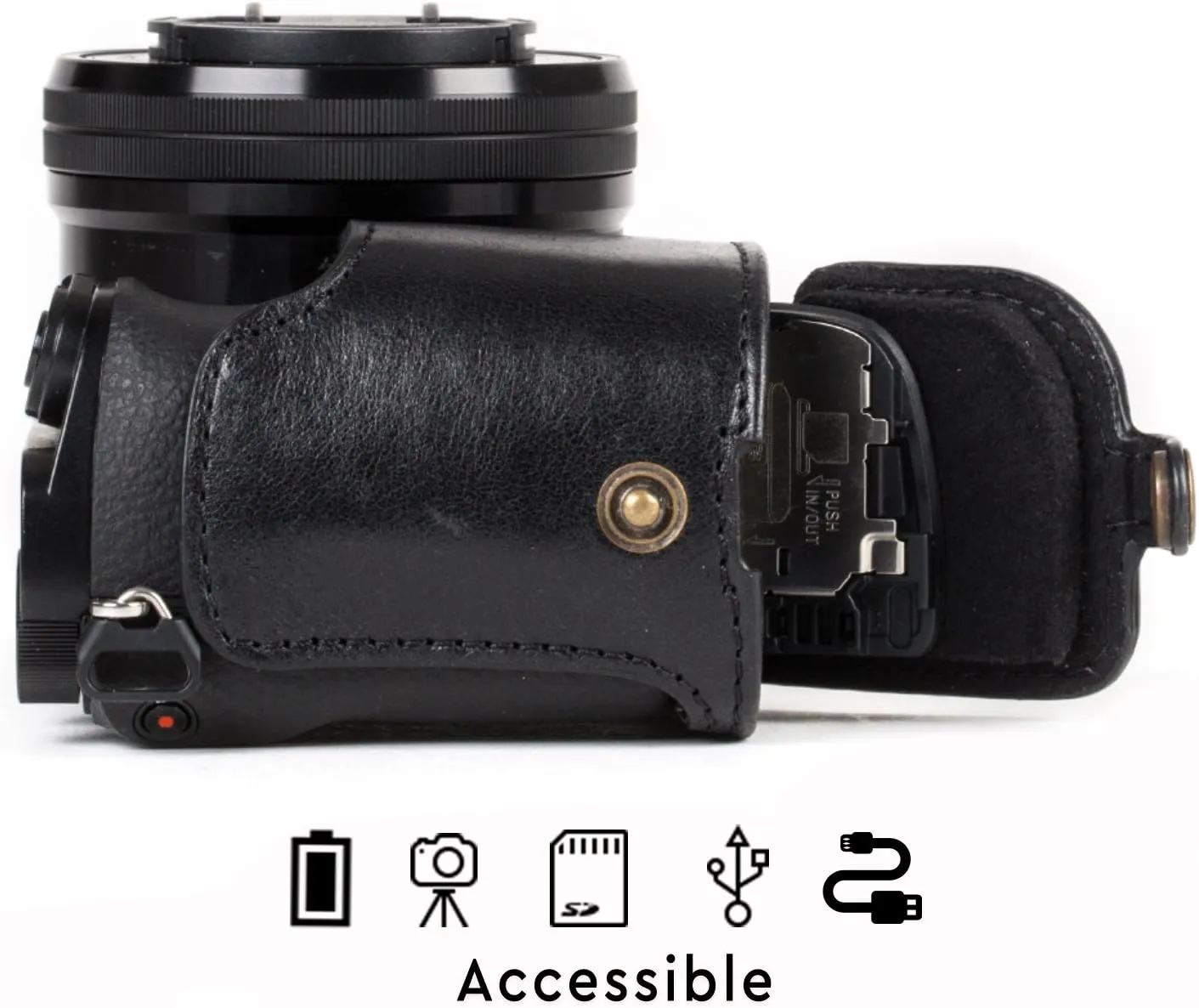 MegaGear MG1236 Sony Alpha A6500 (16-50 mm) Ever Ready Genuine Leather Camera Case & Strap with Battery Access, Black