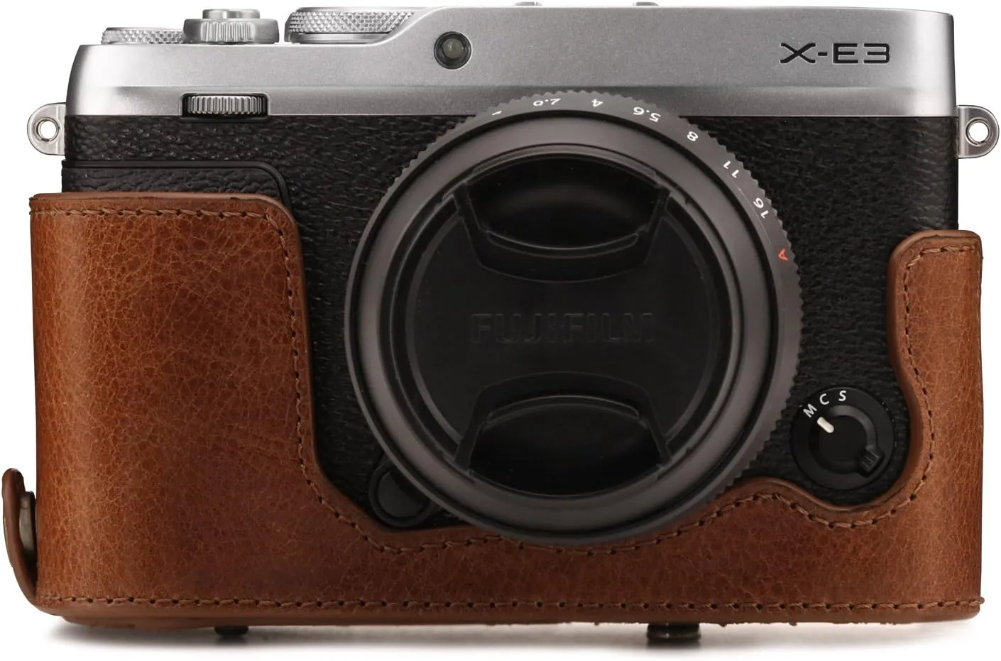 MegaGear MG1340 Ever Ready Genuine Leather Camera Case & Strap for Fujifilm X-E3 (23mm & 18-55mm) with Battery Access, Light Brown